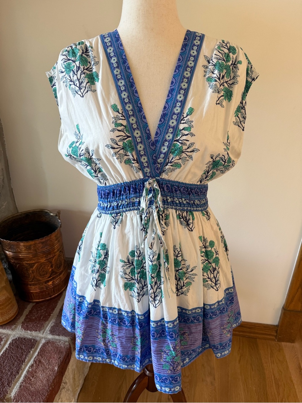 CeCe Gathered Cotton Mini Dress